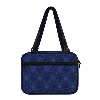 Navy Blue Argyle Pattern Print Double Strap Bible Bag
