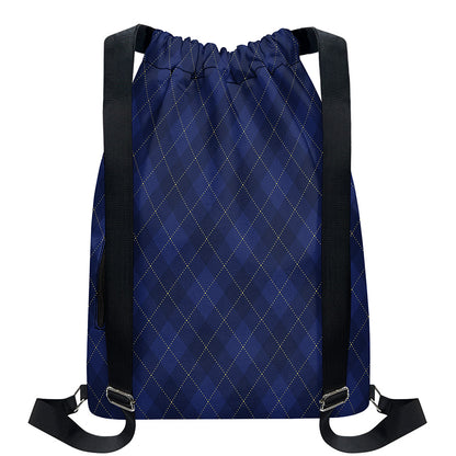 Navy Blue Argyle Pattern Print Drawstring Backpack