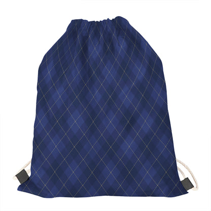 Navy Blue Argyle Pattern Print Drawstring Bag