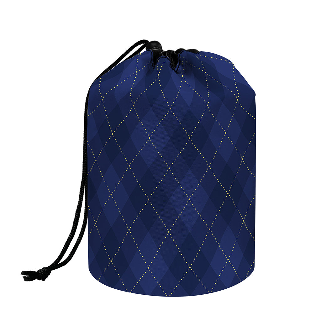 Navy Blue Argyle Pattern Print Drawstring Makeup Bag