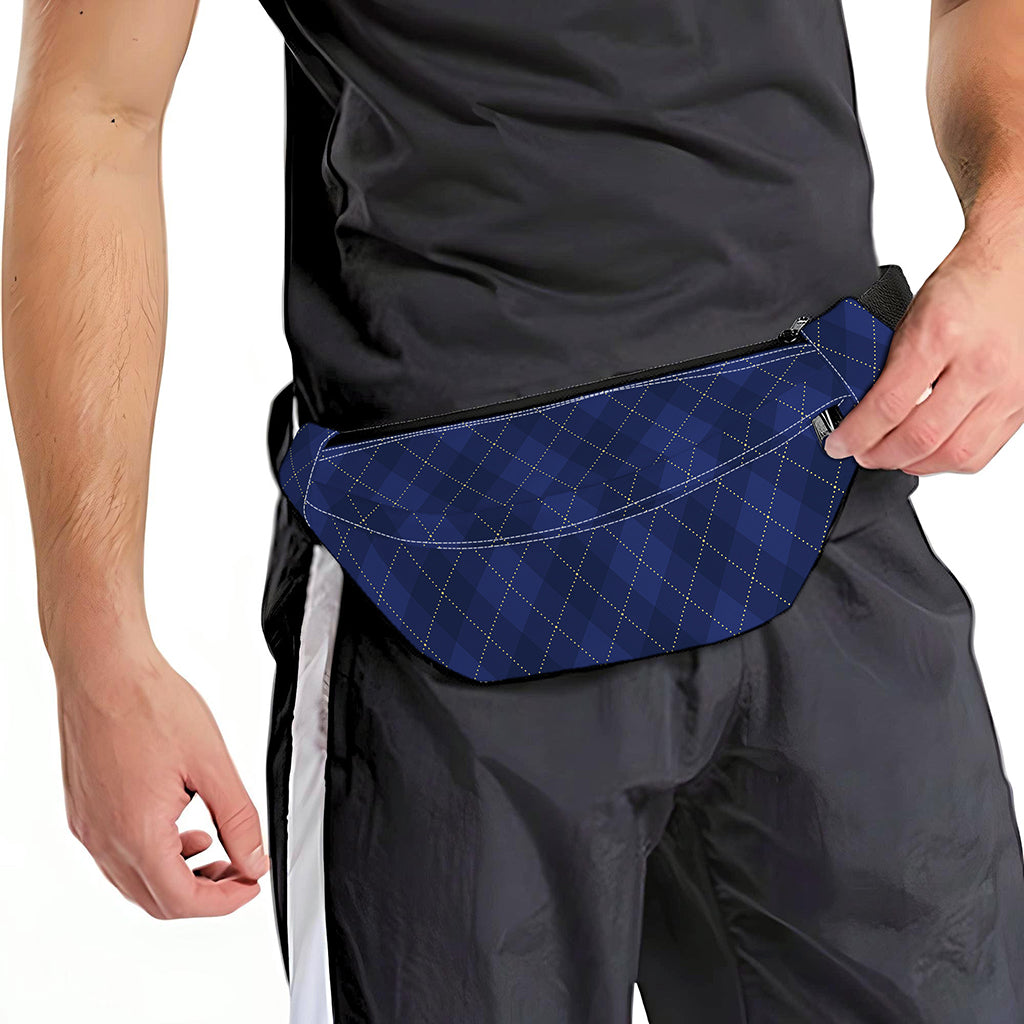 Navy Blue Argyle Pattern Print Fanny Pack