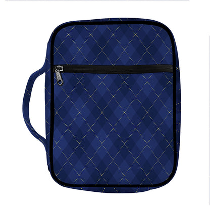 Navy Blue Argyle Pattern Print Front Pocket Bible Bag