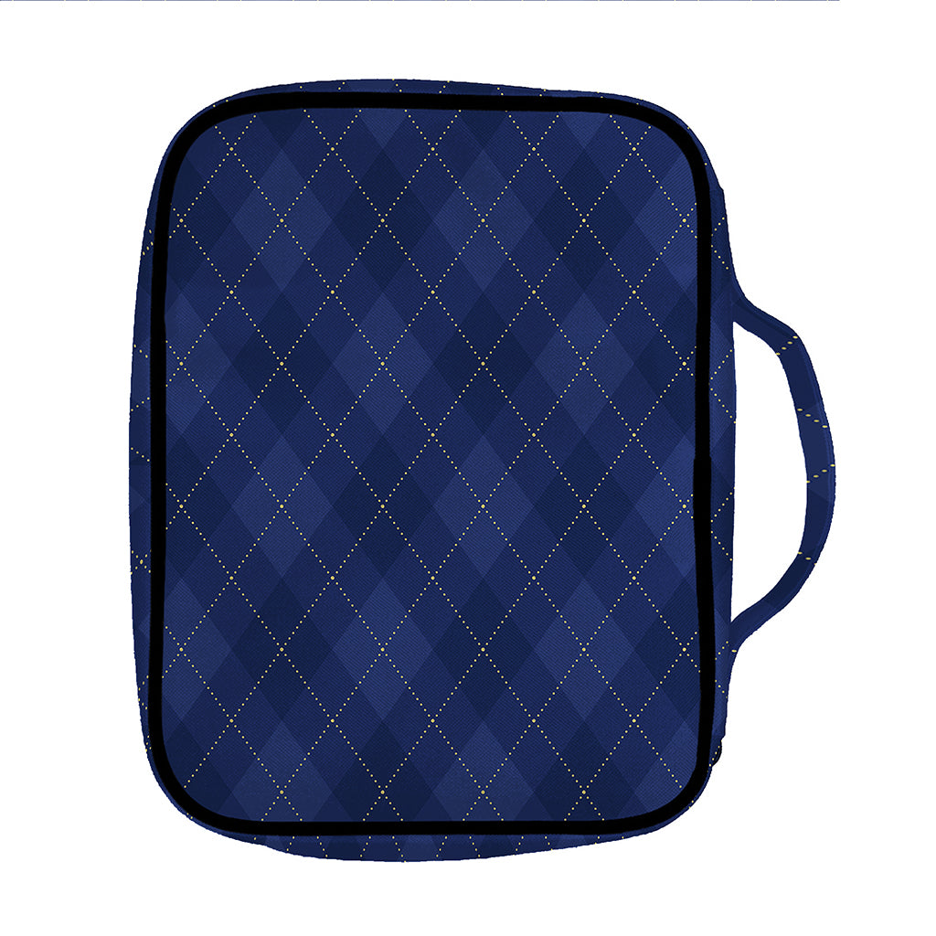 Navy Blue Argyle Pattern Print Front Pocket Bible Bag