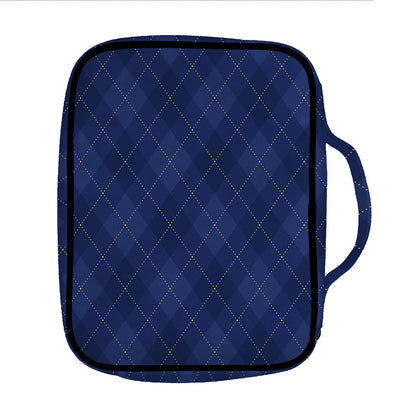 Navy Blue Argyle Pattern Print Front Pocket Bible Bag