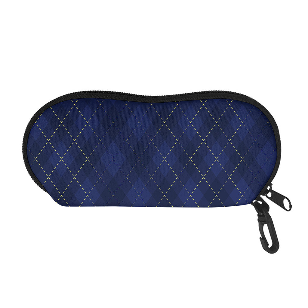 Navy Blue Argyle Pattern Print Glasses Case