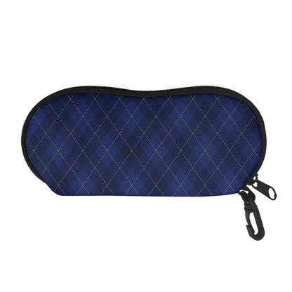 Navy Blue Argyle Pattern Print Glasses Case
