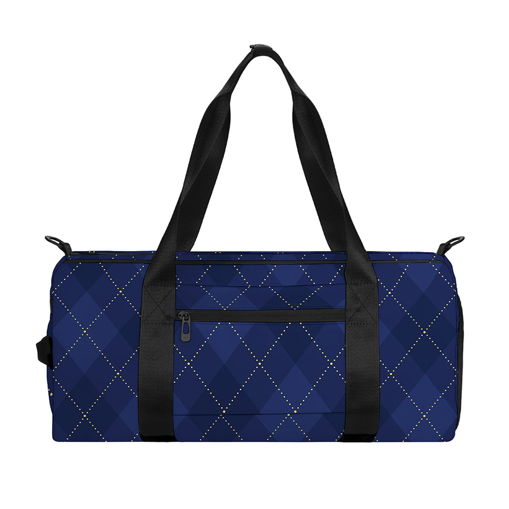 Navy Blue Argyle Pattern Print Gym Bag