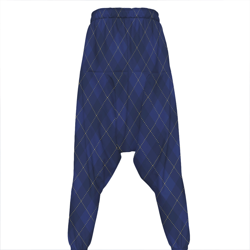 Navy Blue Argyle Pattern Print Hammer Pants