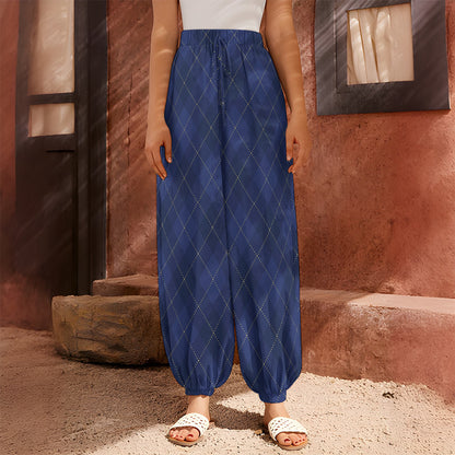 Navy Blue Argyle Pattern Print Harem Pants