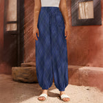 Navy Blue Argyle Pattern Print Harem Pants