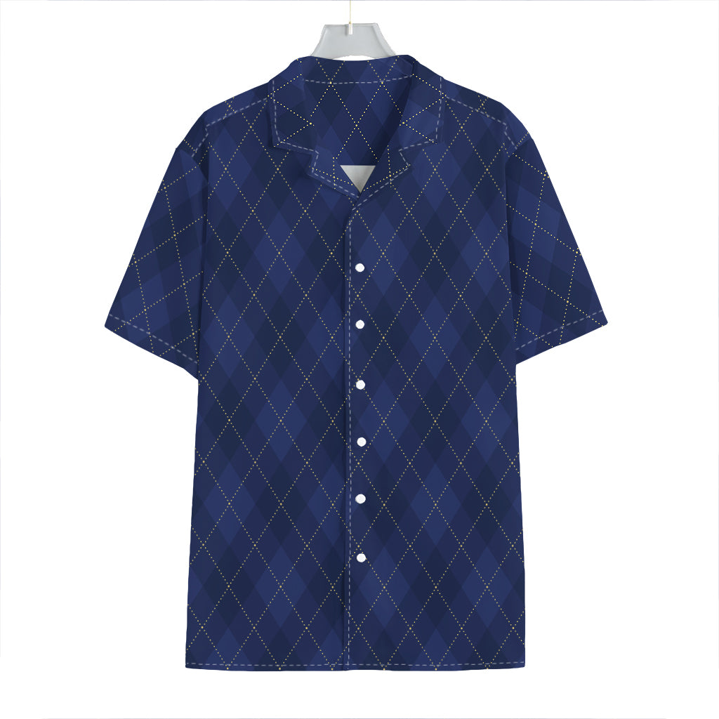 Navy Blue Argyle Pattern Print Hawaiian Shirt