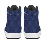 Navy Blue Argyle Pattern Print High Top Leather Sneakers