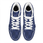 Navy Blue Argyle Pattern Print High Top Leather Sneakers