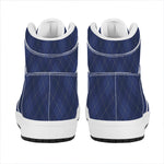 Navy Blue Argyle Pattern Print High Top Leather Sneakers