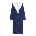 Navy Blue Argyle Pattern Print Hooded Bathrobe