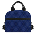 Navy Blue Argyle Pattern Print Insulated Lunch Bag