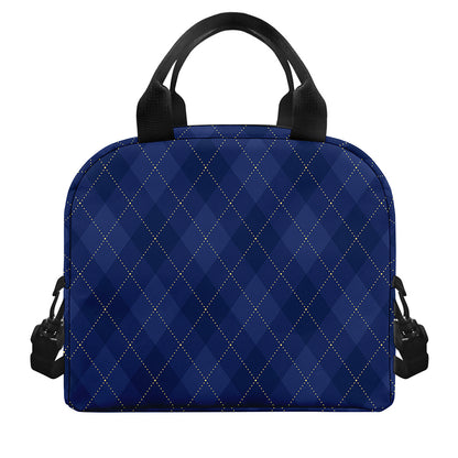Navy Blue Argyle Pattern Print Insulated Lunch Bag