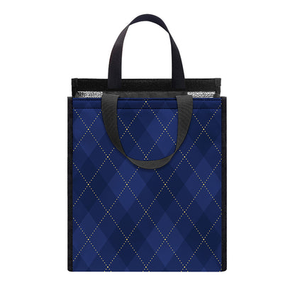 Navy Blue Argyle Pattern Print Insulated Lunch Tote