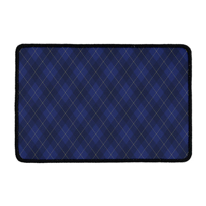 Navy Blue Argyle Pattern Print Kitchen Mat