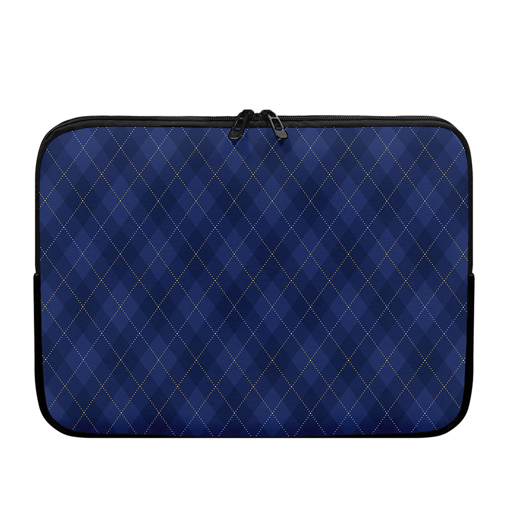 Navy Blue Argyle Pattern Print Laptop Sleeve