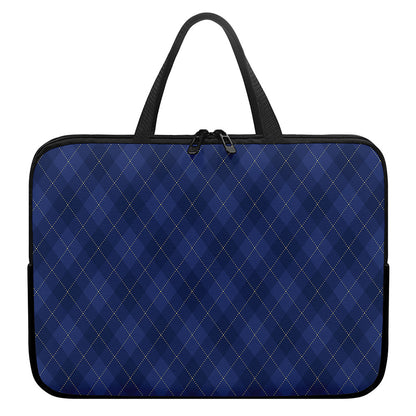 Navy Blue Argyle Pattern Print Laptop Sleeve With Handle
