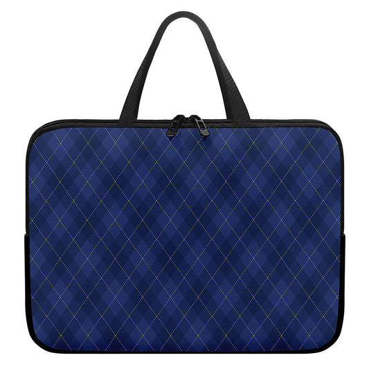 Navy Blue Argyle Pattern Print Laptop Sleeve With Handle