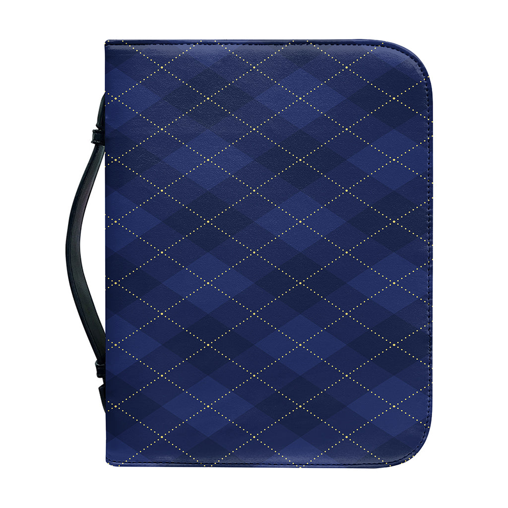 Navy Blue Argyle Pattern Print Leather Bible Cover