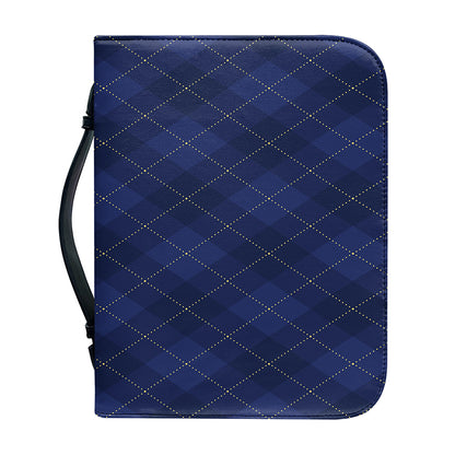 Navy Blue Argyle Pattern Print Leather Bible Cover