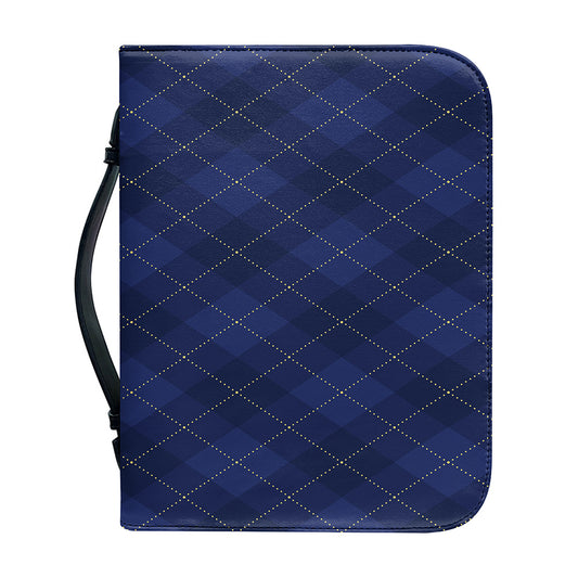 Navy Blue Argyle Pattern Print Leather Bible Cover