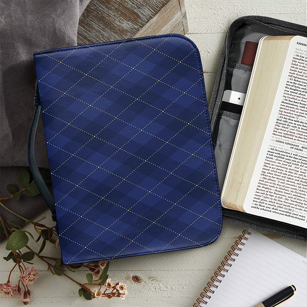 Navy Blue Argyle Pattern Print Leather Bible Cover