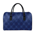 Navy Blue Argyle Pattern Print Leather Duffel Bag