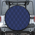 Navy Blue Argyle Pattern Print Leather Spare Tire Cover