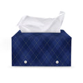 Navy Blue Argyle Pattern Print Leather Tissue Box Cover