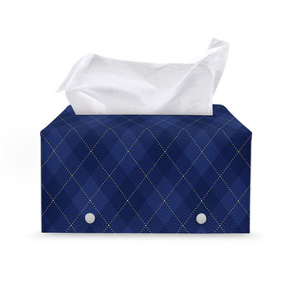 Navy Blue Argyle Pattern Print Leather Tissue Box Cover