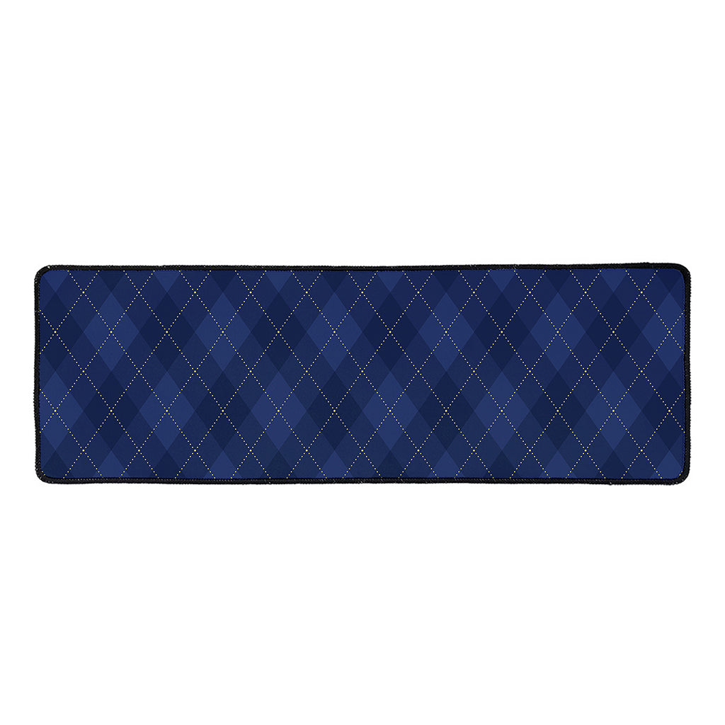 Navy Blue Argyle Pattern Print Long Kitchen Mat