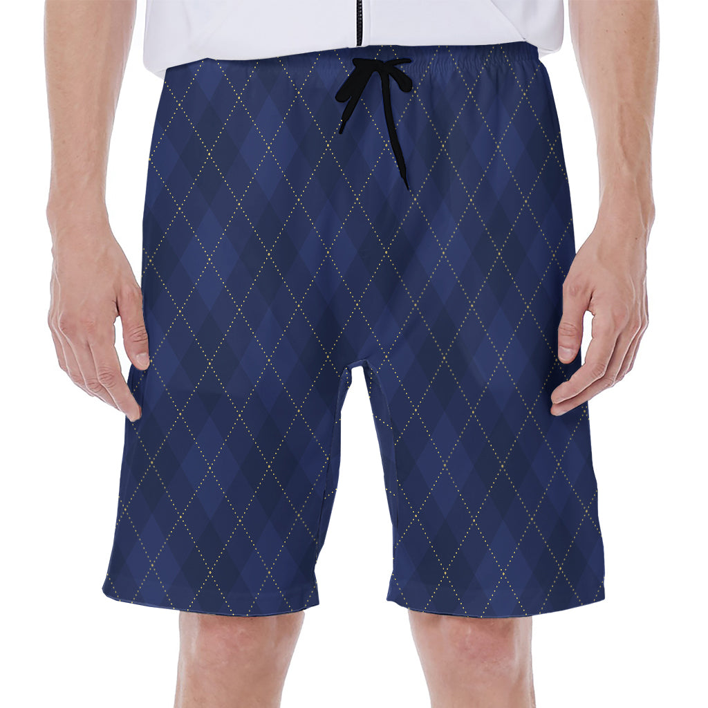 Navy Blue Argyle Pattern Print Men's Beach Shorts