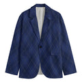 Navy Blue Argyle Pattern Print Men's Blazer