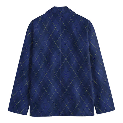 Navy Blue Argyle Pattern Print Men's Blazer