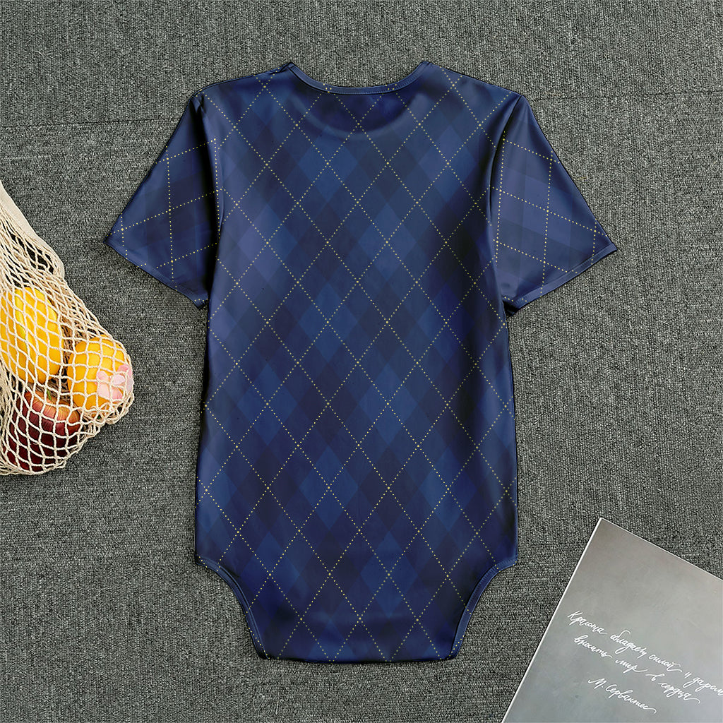 Navy Blue Argyle Pattern Print Men's Bodysuit