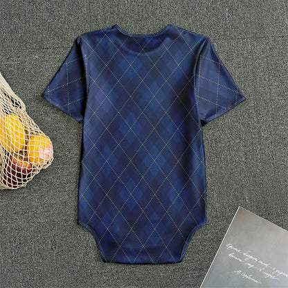 Navy Blue Argyle Pattern Print Men's Bodysuit