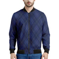 Navy Blue Argyle Pattern Print Men's Bomber Jacket