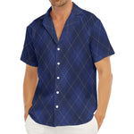 Navy Blue Argyle Pattern Print Men's Deep V-Neck Shirt
