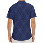 Navy Blue Argyle Pattern Print Men's Deep V-Neck Shirt