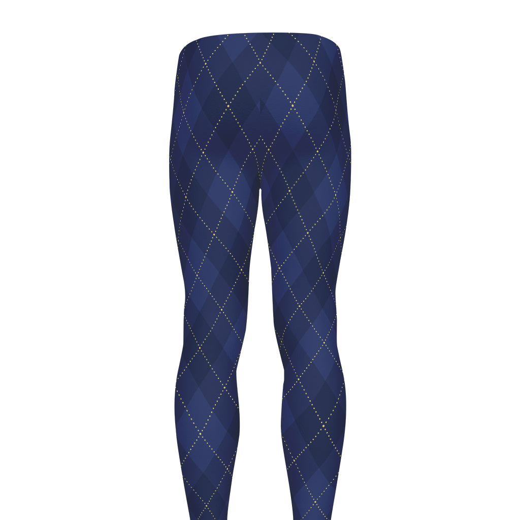 Navy Blue Argyle Pattern Print Men's leggings