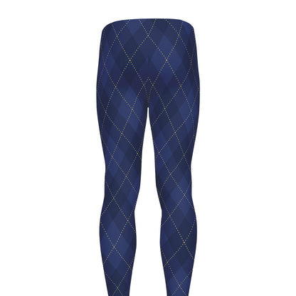 Navy Blue Argyle Pattern Print Men's leggings