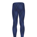 Navy Blue Argyle Pattern Print Men's leggings
