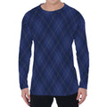 Navy Blue Argyle Pattern Print Men's Long Sleeve T-Shirt