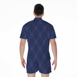 Navy Blue Argyle Pattern Print Men's Rompers