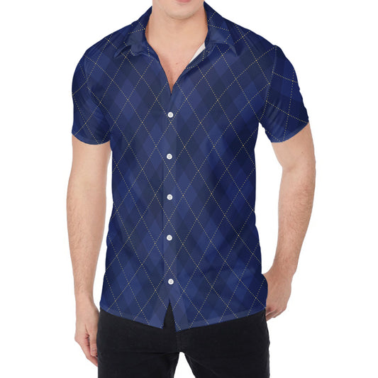 Navy Blue Argyle Pattern Print Men's Shirt