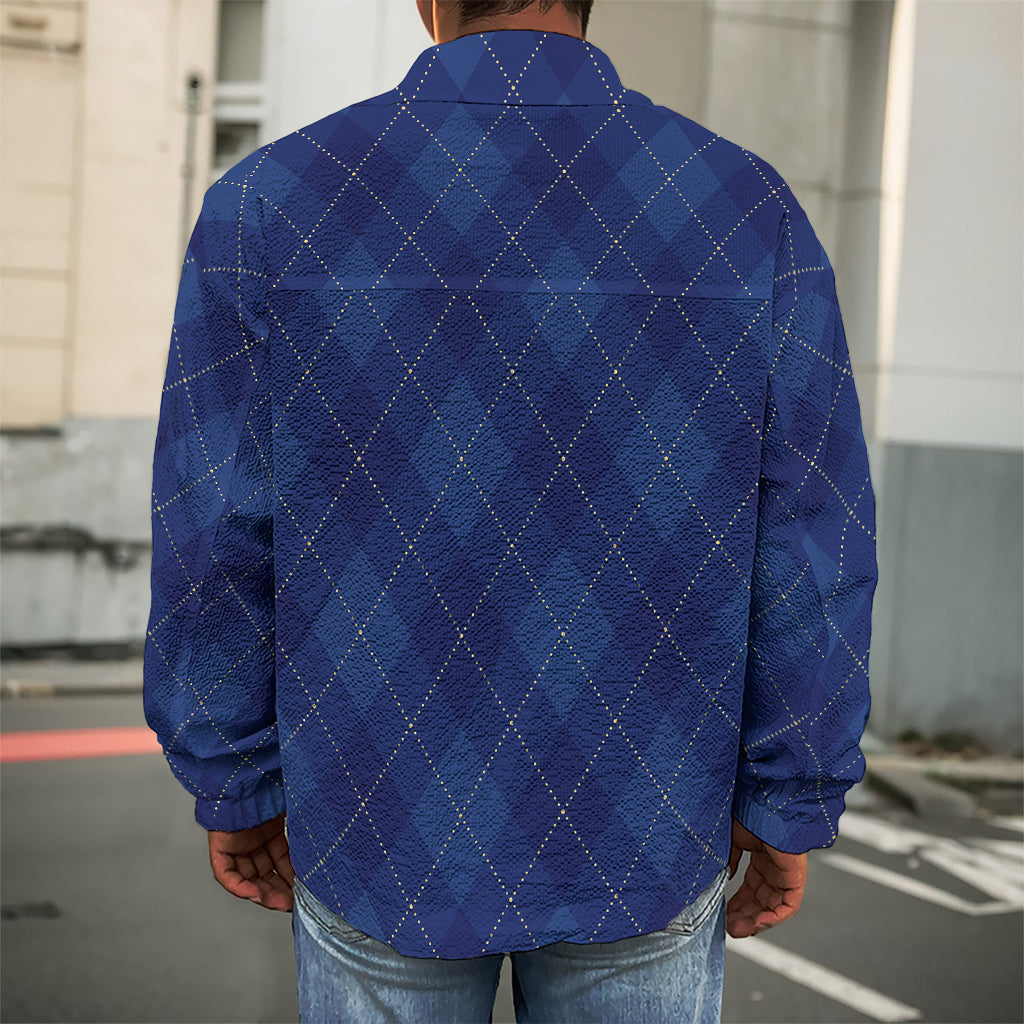 Navy Blue Argyle Pattern Print Men's Shirt Jacket